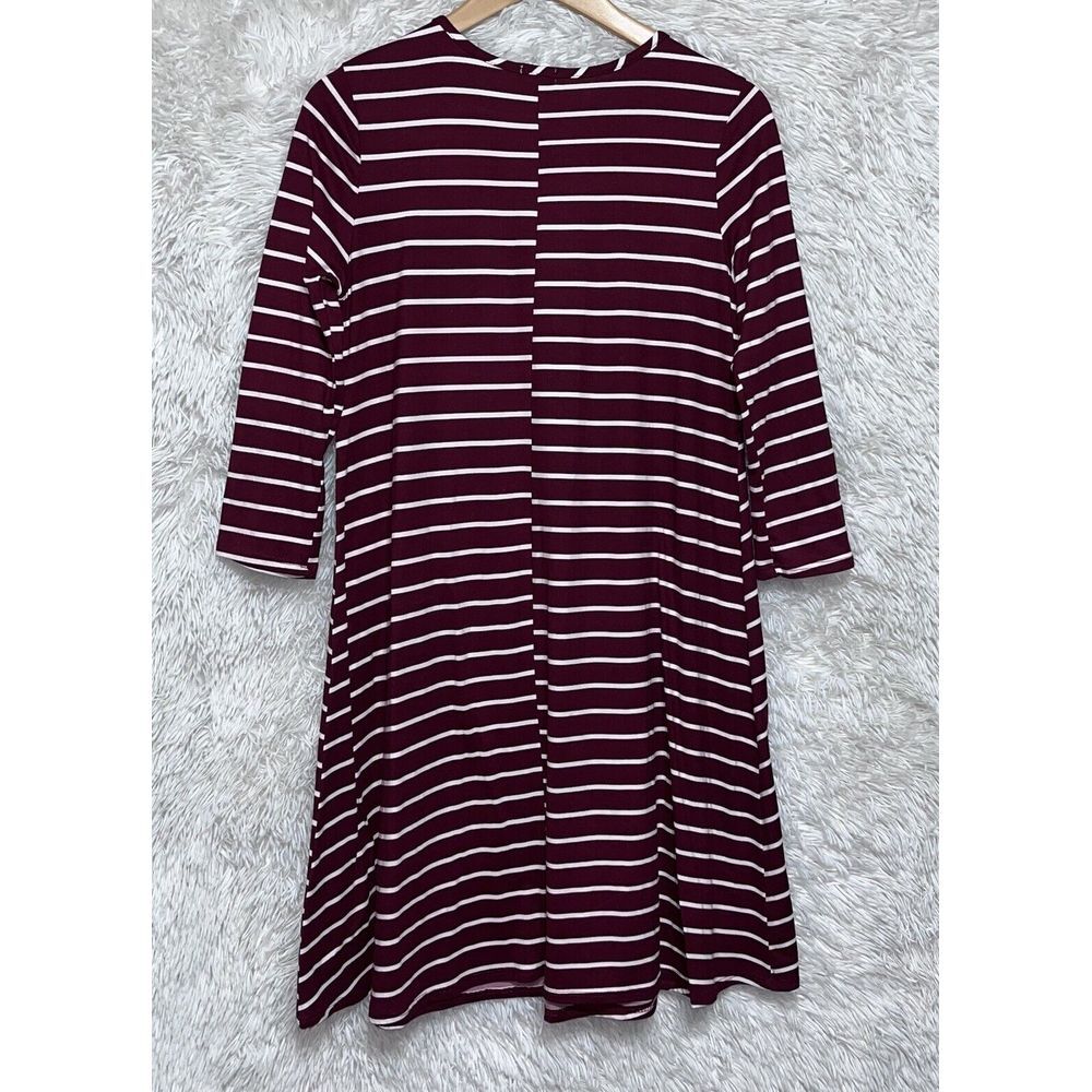 Yarn & Sea 3/4‎ Sleeve Burgundy Striped Relaxed Fit Mid Dress Small 4-6 - Picture 2 of 6